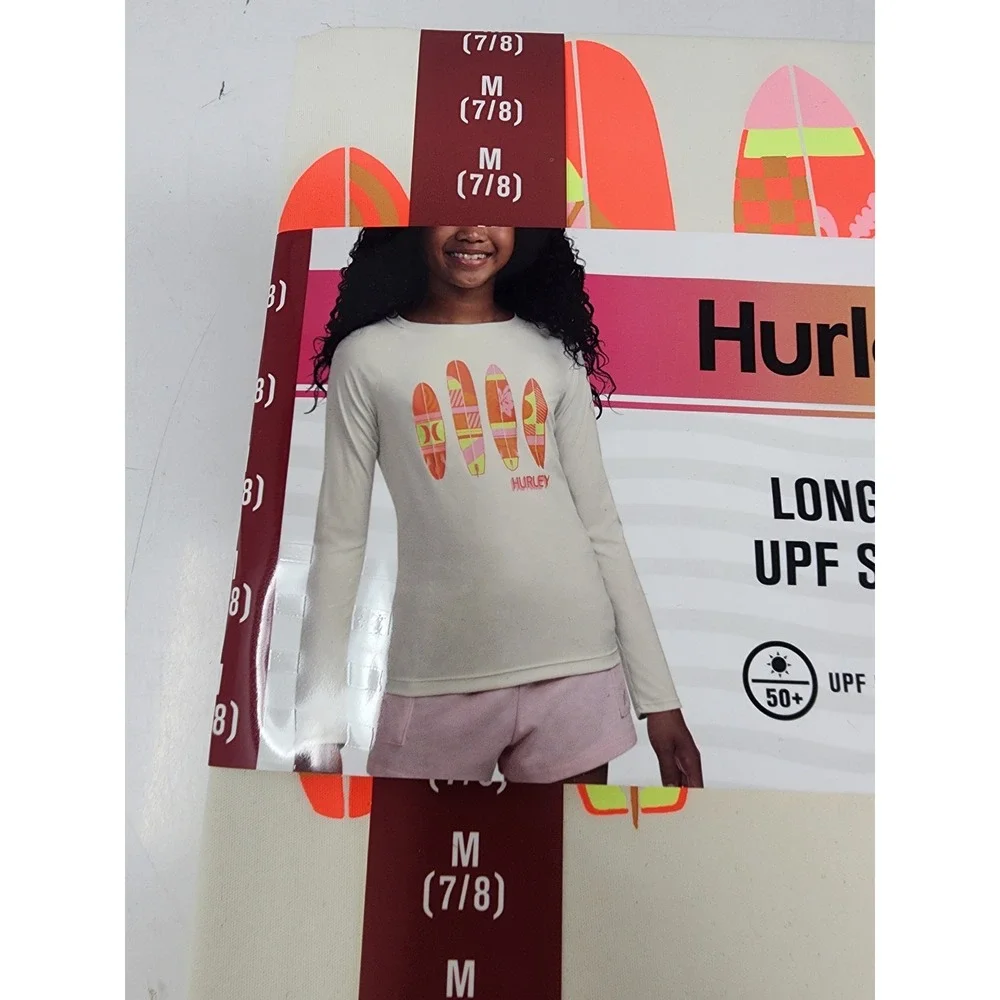 Hurley Girls Long Sleeve‎ UPF Swim Top Cream Polyester Relaxed Size Medium 7/8